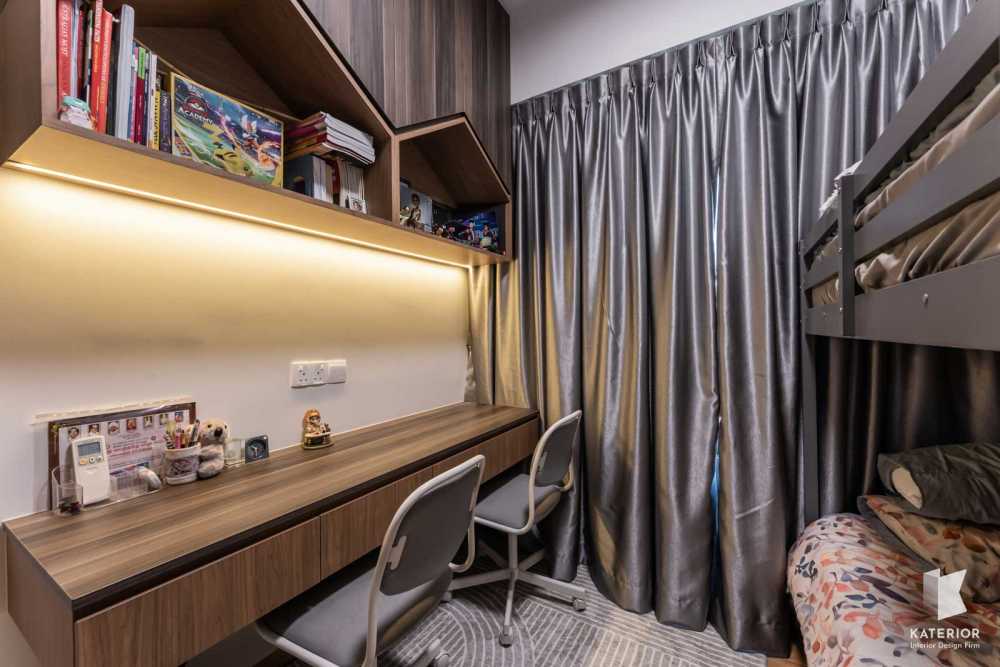 Country Bedroom with Bookshelf and Platform Bed