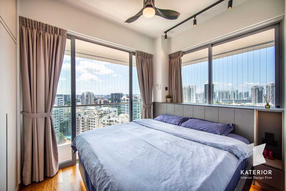 Contemporary Bedroom with Bookshelf and Platform Bed