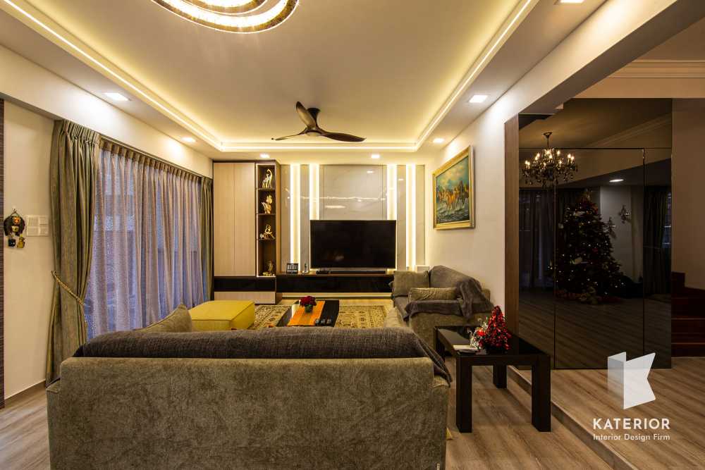 Country Living Room with Bookshelf and TV Console