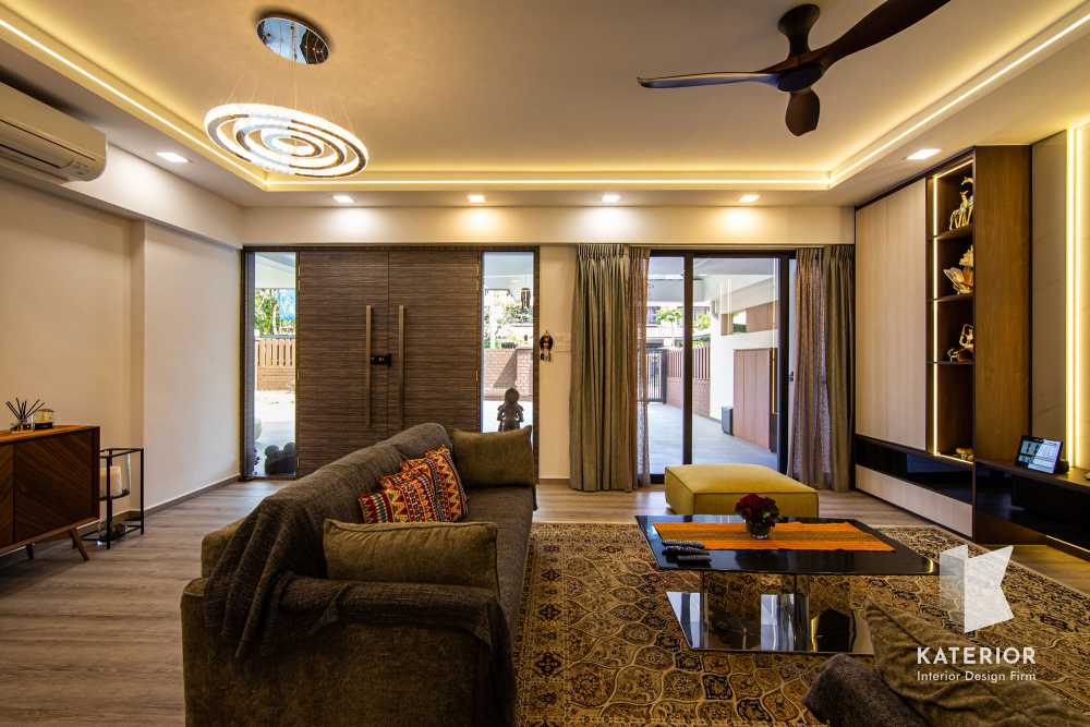 Country Living Room with TV Console and Feature Wall