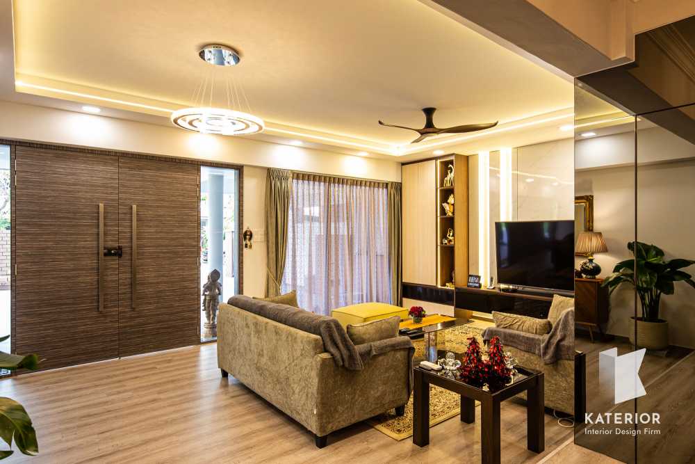 Country Living Room with TV Console and Feature Wall