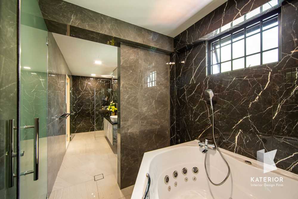 Country Bathroom with Marble Floor and Bathtub