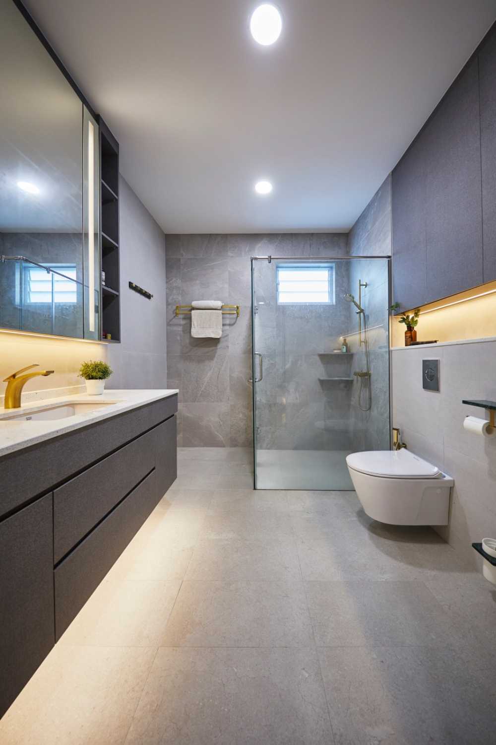 Minimalist Bathroom with Granite Floor and Shower Screen