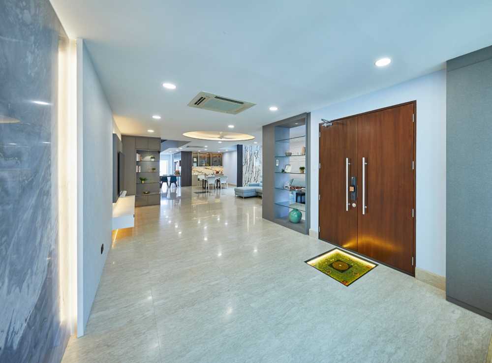 Minimalist Foyer with Artwork and Console Table