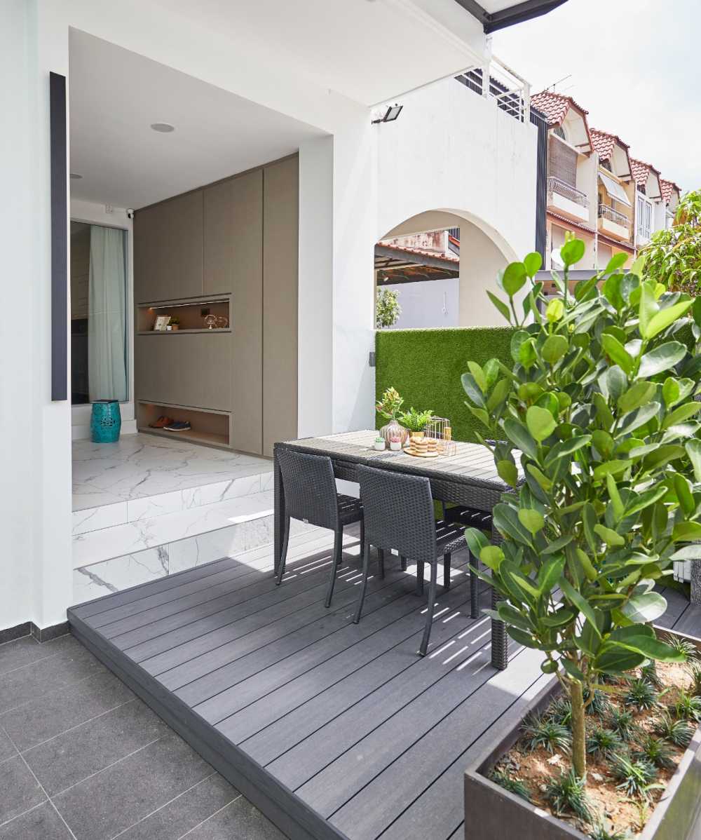 Minimalist Porch with Window Seat and Awning