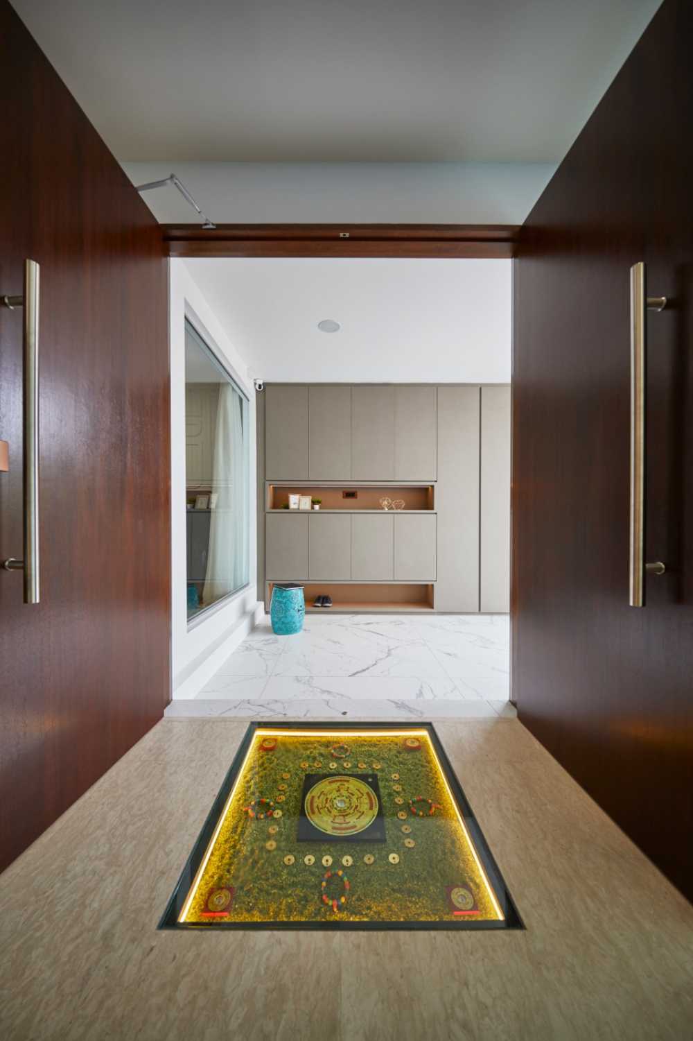Minimalist Bedroom with Wood Flooring and Cove Lighting