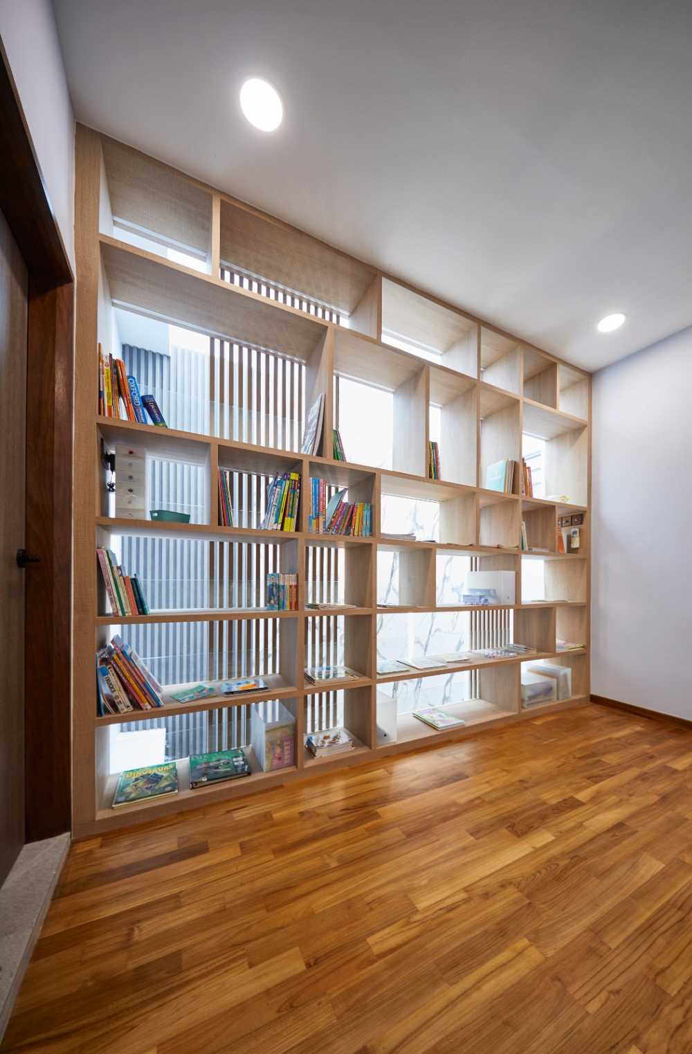 Minimalist Study with Bookshelf and Drop Ceiling