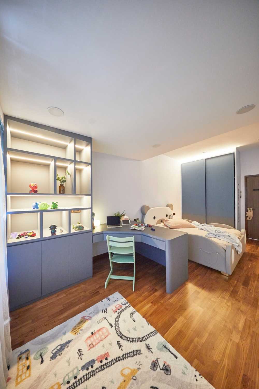 Minimalist Bedroom with Ceiling Light and Wardrobe