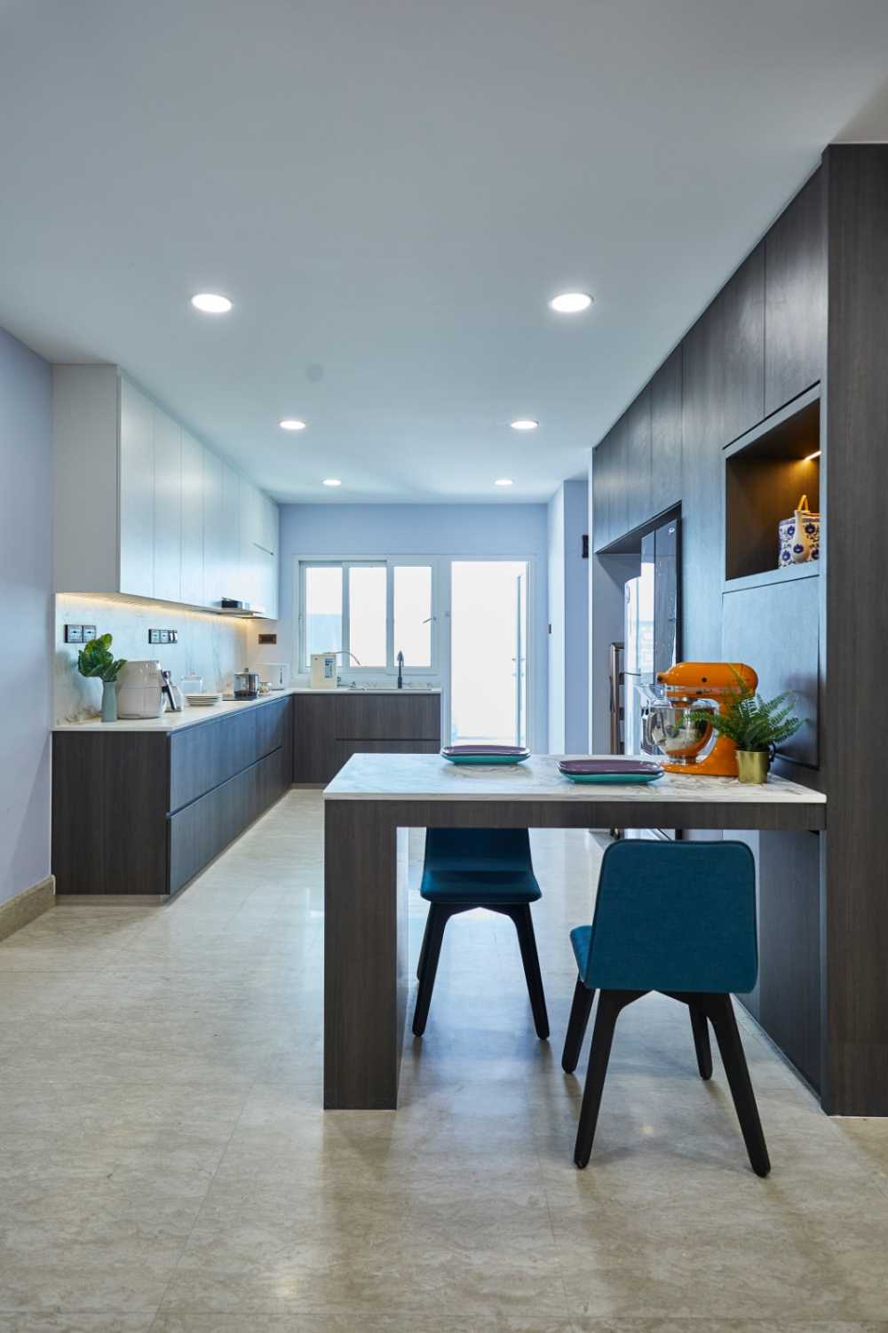Minimalist Kitchen with Granite Floor and Marble Floor