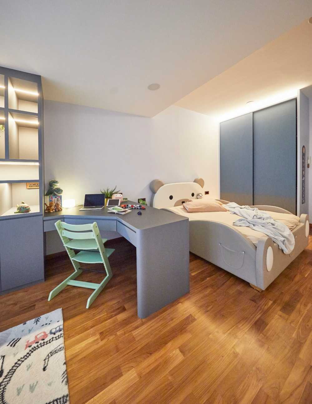 Minimalist Bedroom with Marble Floor and Wardrobe