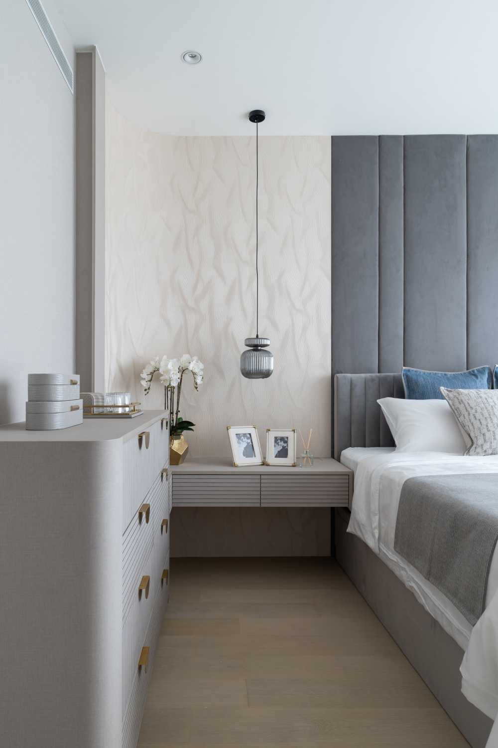 Contemporary Bedroom with Platform Bed and Marble Floor
