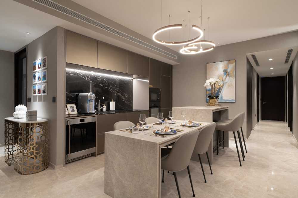 Contemporary Kitchen with Parquet Floor and Cement Floor
