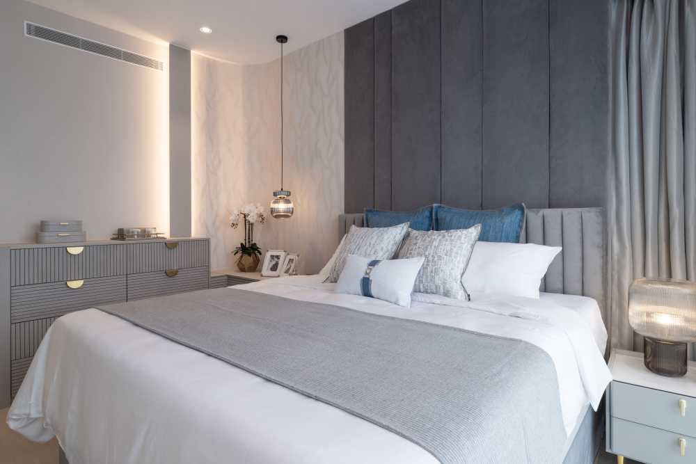 Contemporary Bedroom with Platform Bed and Vinyl Flooring