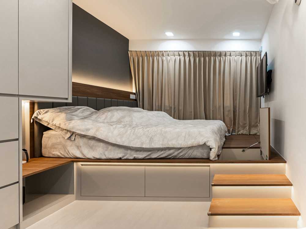 Contemporary Bedroom with Platform Bed and Wardrobe