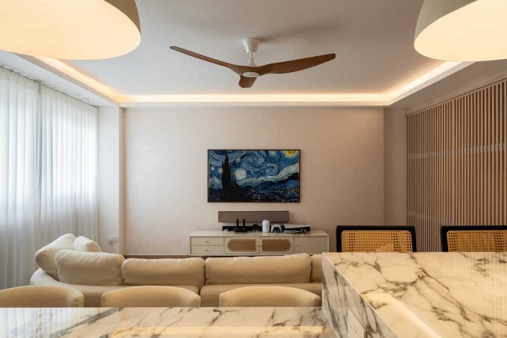 Minimalist Living Room with Countertop and TV Console
