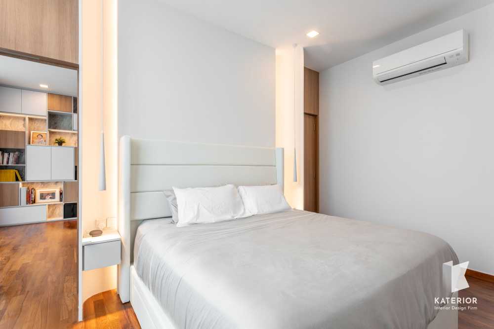 Scandinavian Bedroom with Parquet Floor and Downlights