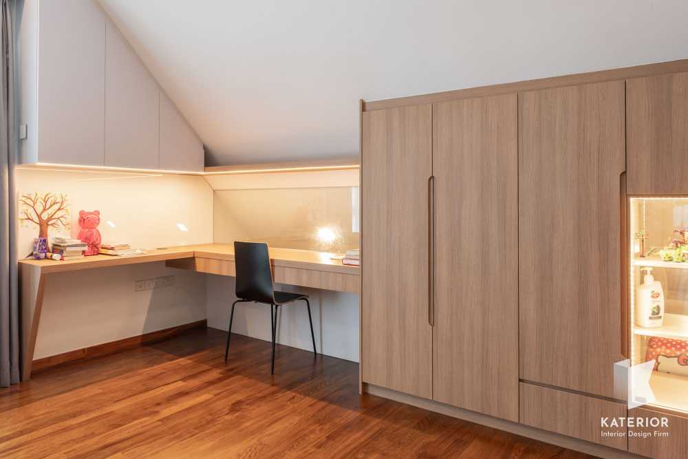 Scandinavian Bedroom with Bookshelf and Parquet Floor