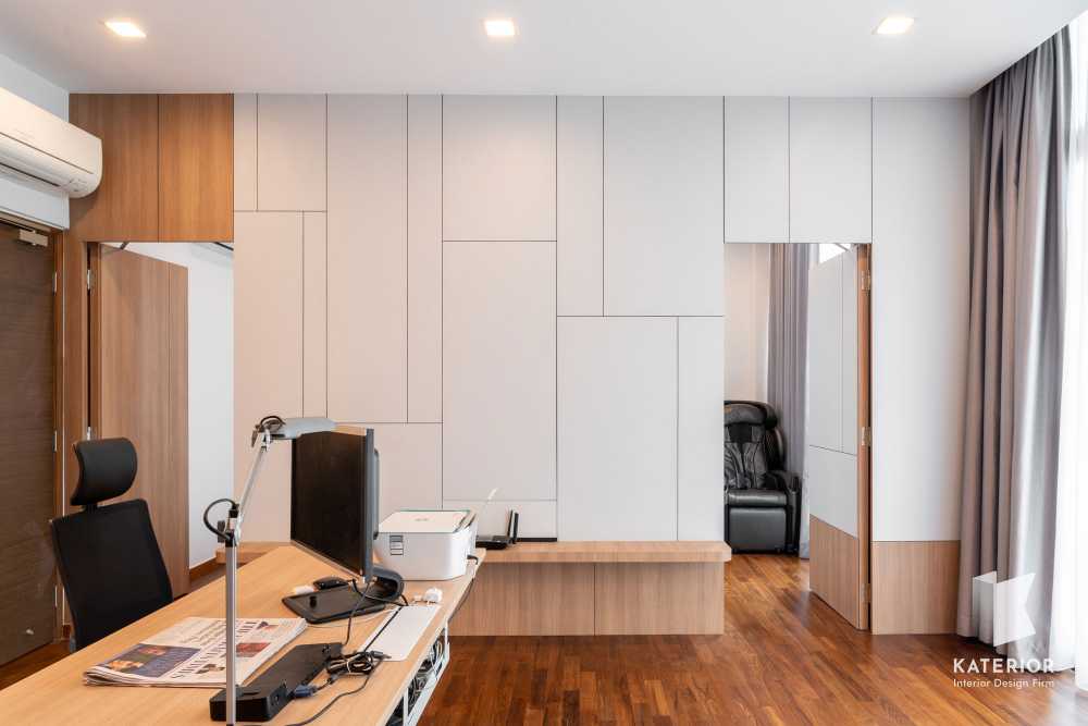 Scandinavian Bedroom with Bookshelf and Parquet Floor