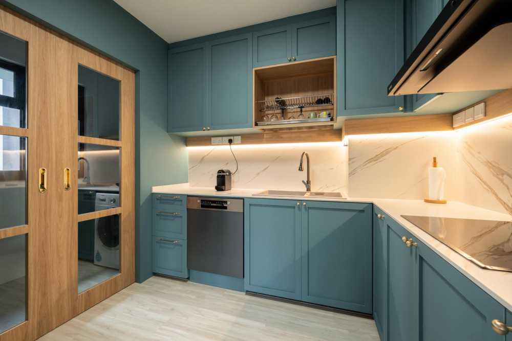 Country Kitchen with Countertop and Vinyl Flooring