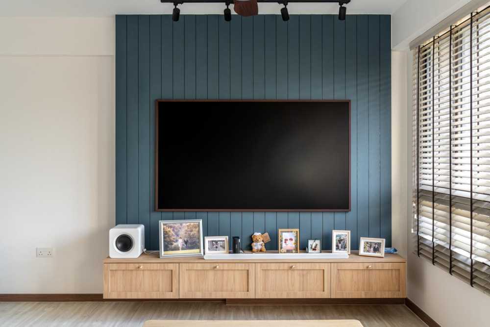 Country Living Room with TV Console and Feature Wall