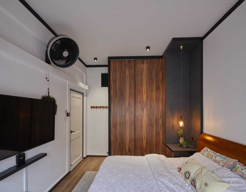 Asian Bedroom with Bay Window and Wardrobe