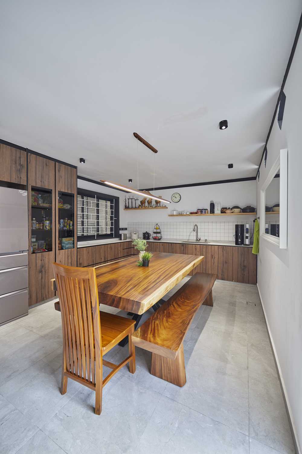 Asian Kitchen with Herringbone Tiling and Granite Floor