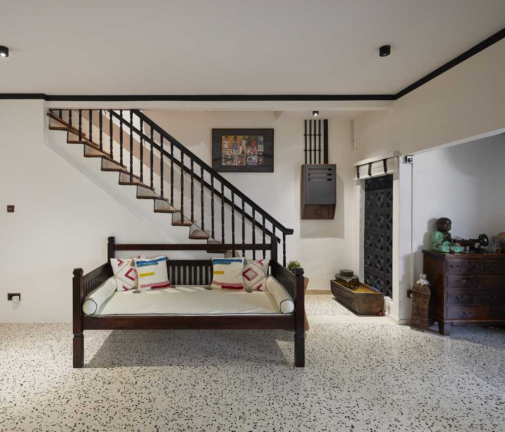 Asian Living Room with Feature Wall and Sofa