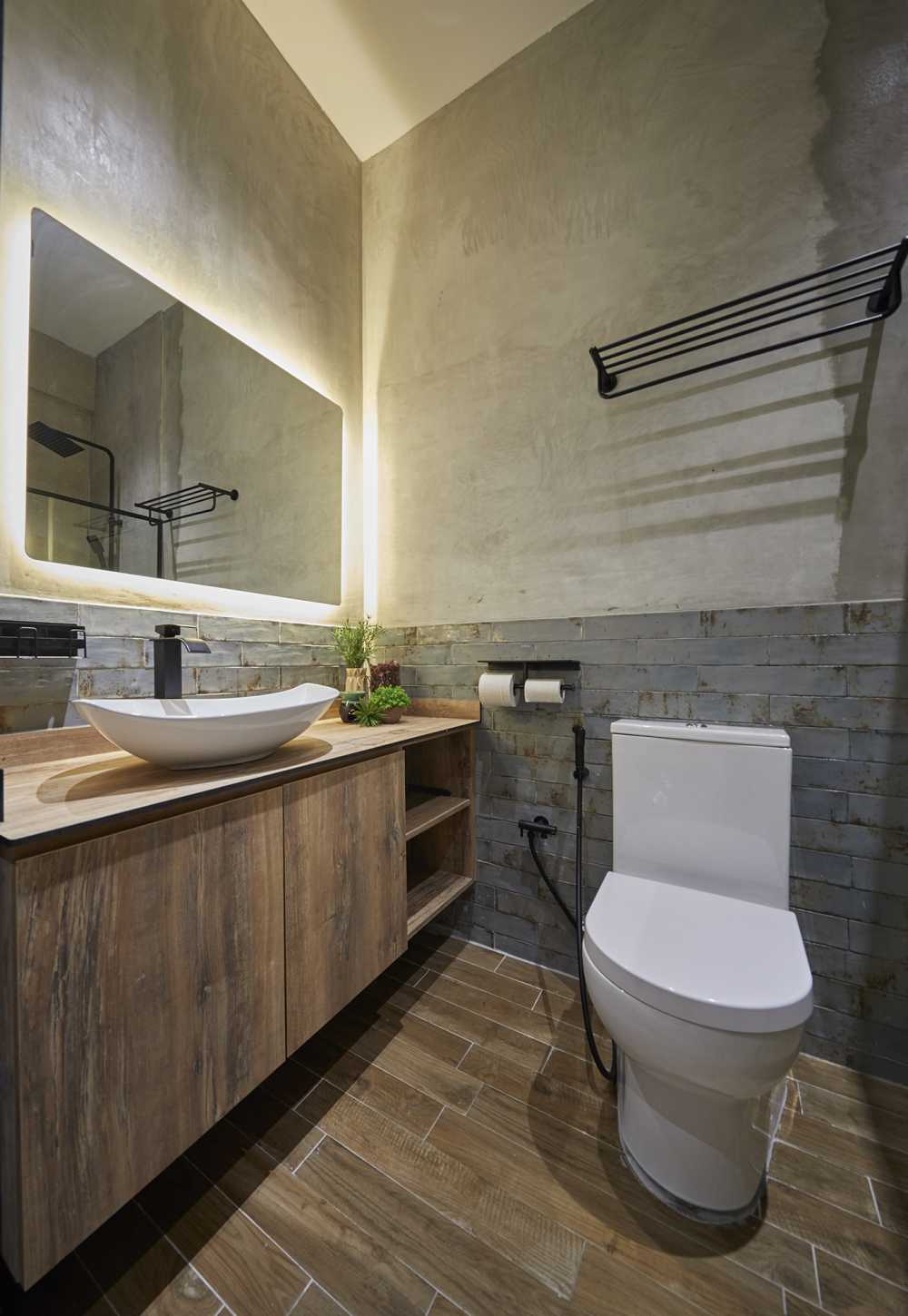 Asian Bathroom with Granite Floor and Mirror