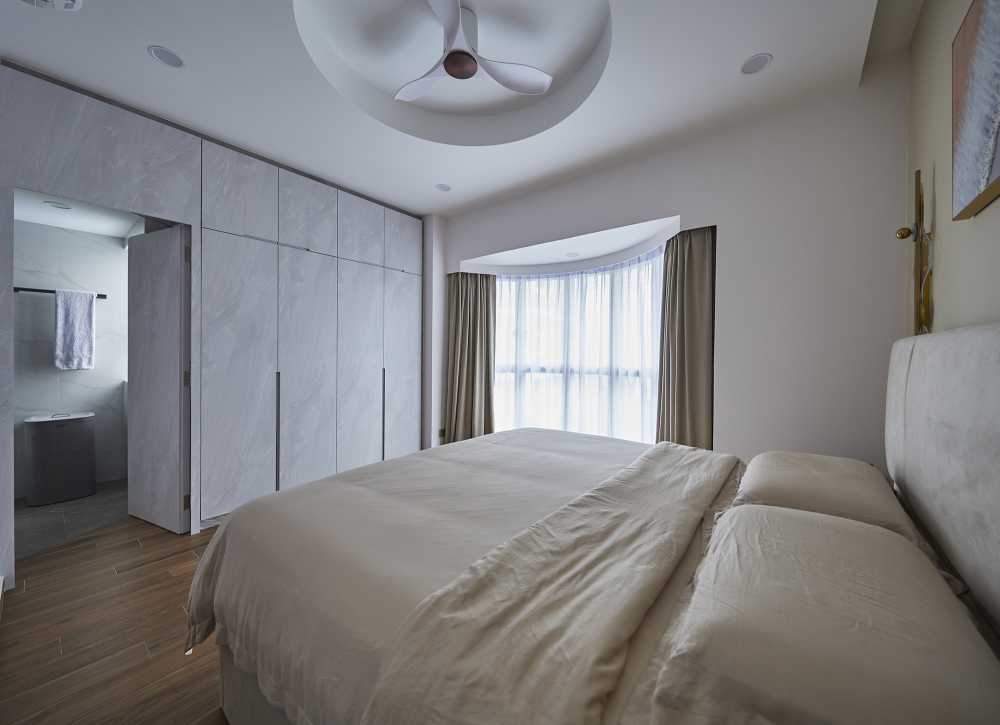 Modern Bedroom with Ceiling Light and Bed