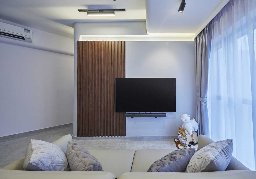Modern Living Room with Parquet Floor and TV Console