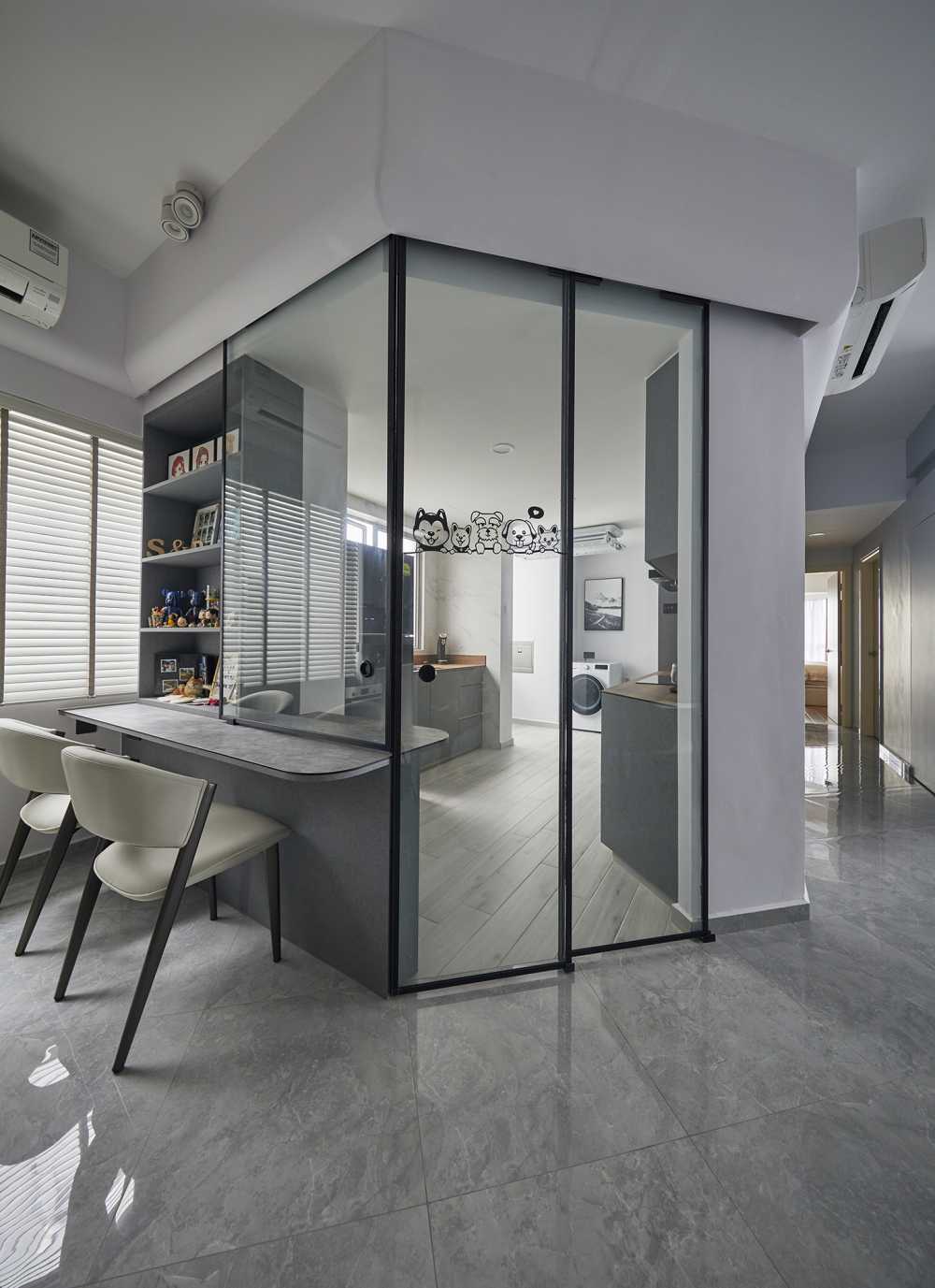 Modern Entryway with Console Table and Shoe Cabinets