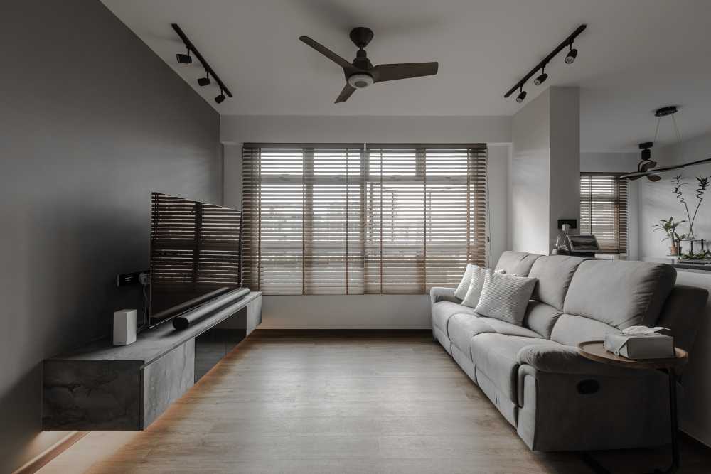 Modern Living Room with TV Console and Cove Lighting