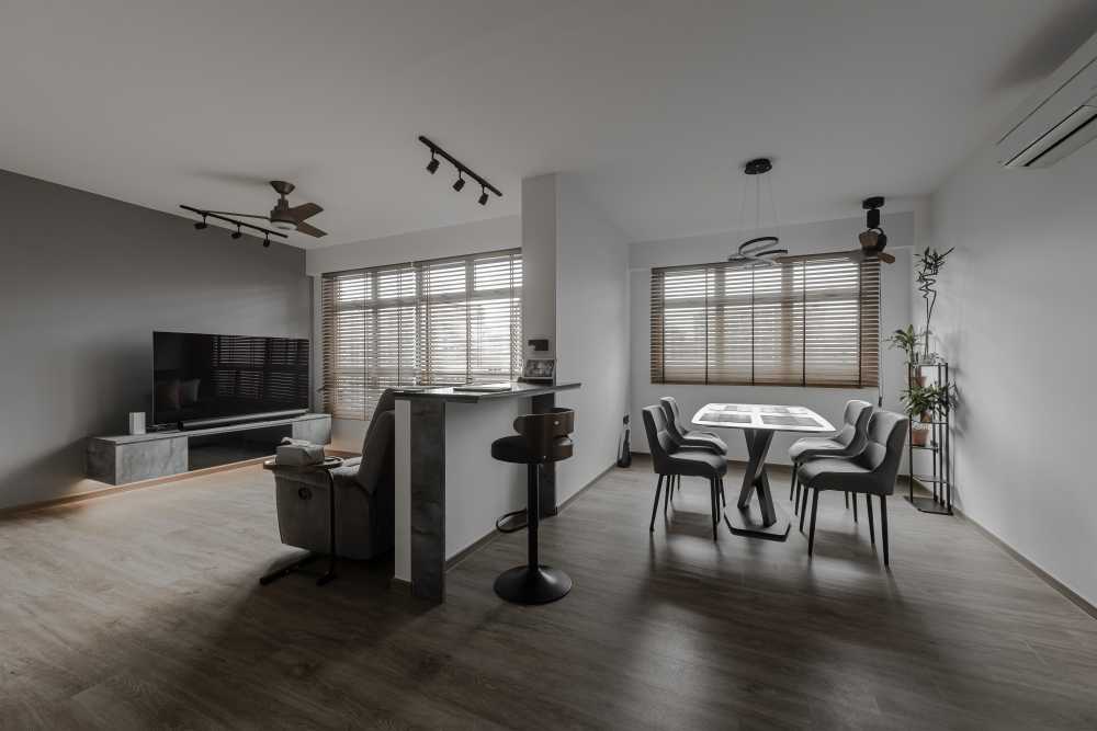 Modern Living Room with TV Console and Ceiling Light