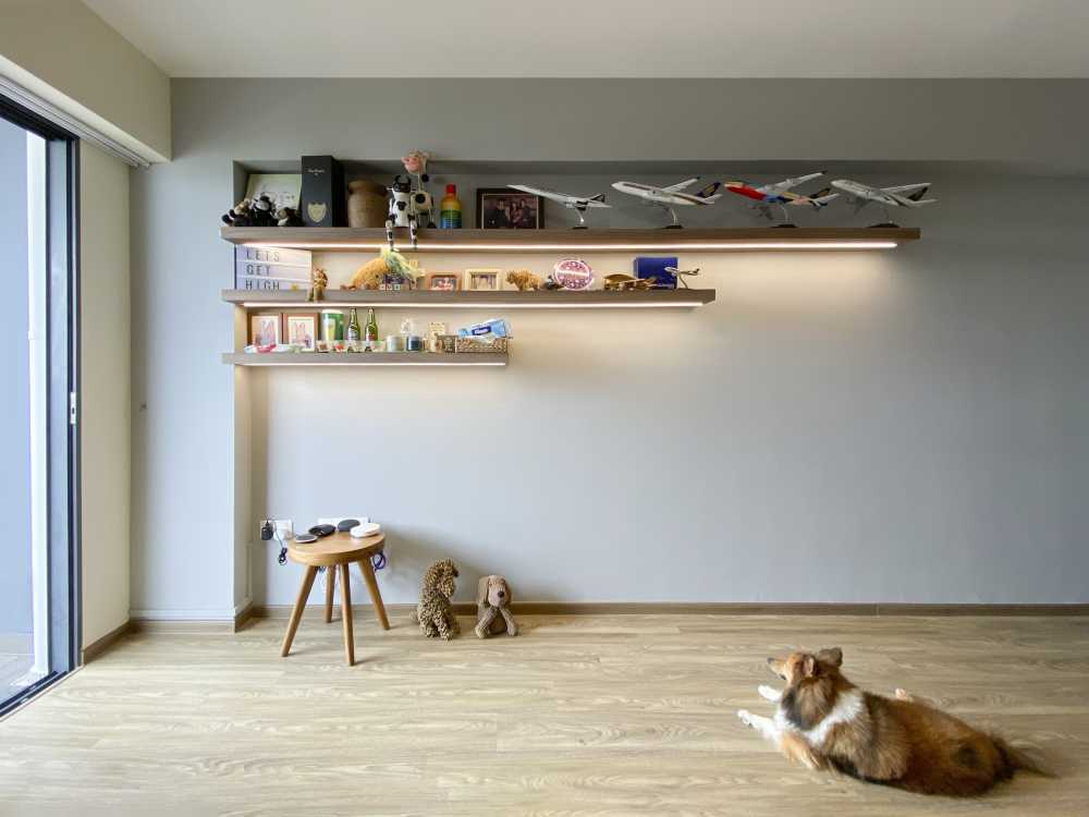Scandinavian Living Room with TV Console and Feature Wall
