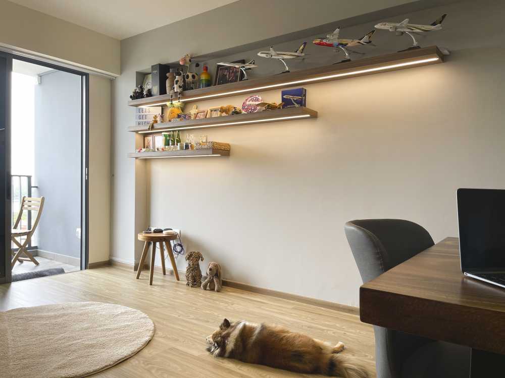 Scandinavian Living Room with Feature Wall and Chandelier