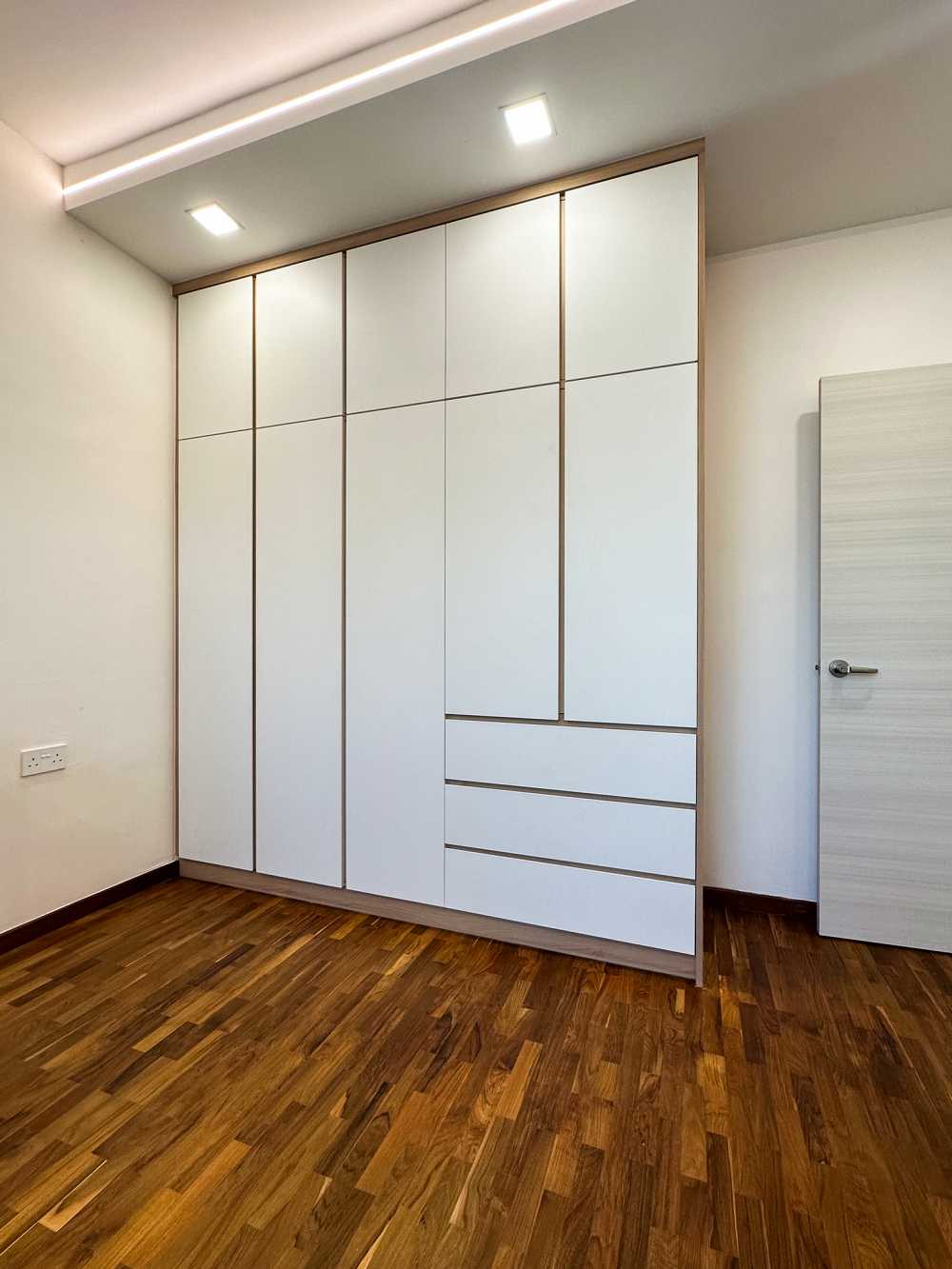 Scandinavian Bedroom with Parquet Floor and Drop Light