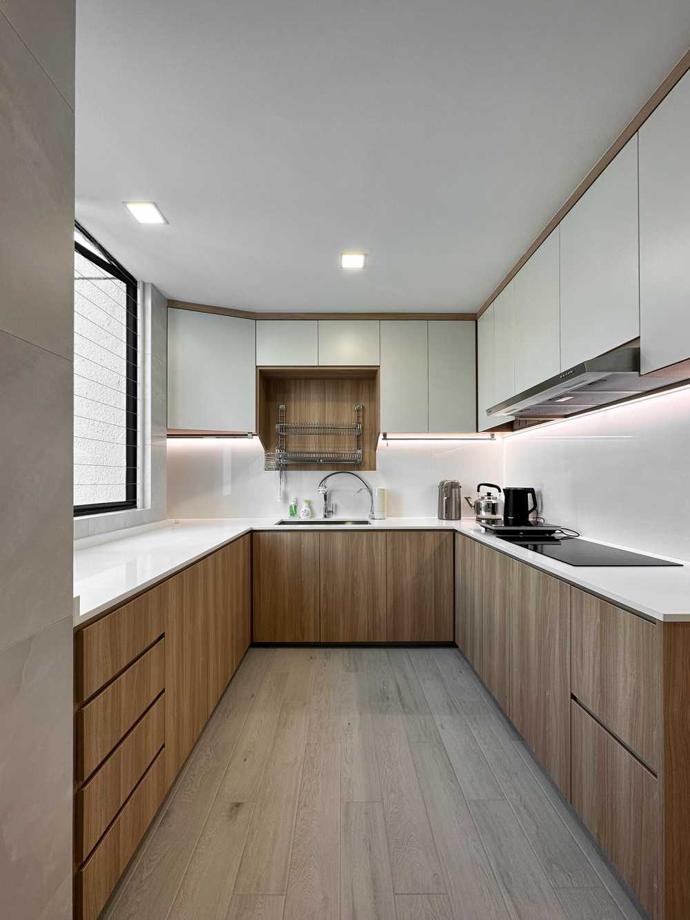 Scandinavian Kitchen with Vinyl Flooring and Cement Floor