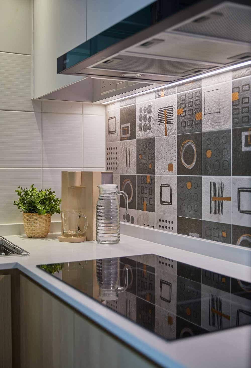 Scandinavian Kitchen with Countertop and Vinyl Flooring