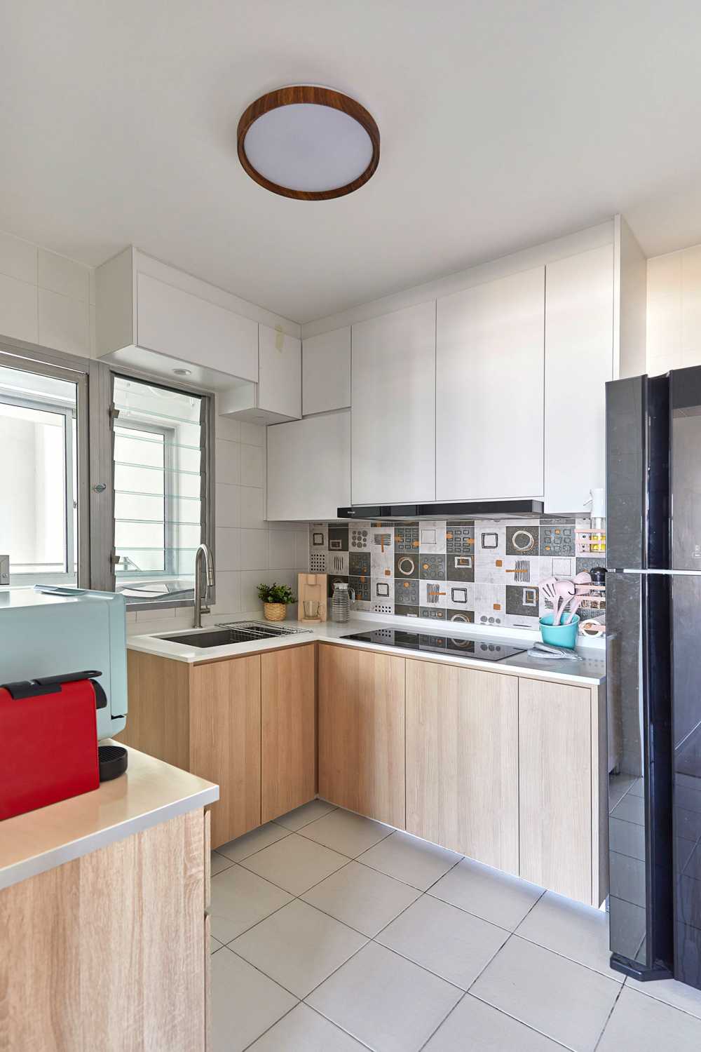 Scandinavian Kitchen with Vinyl Flooring and Parquet Floor