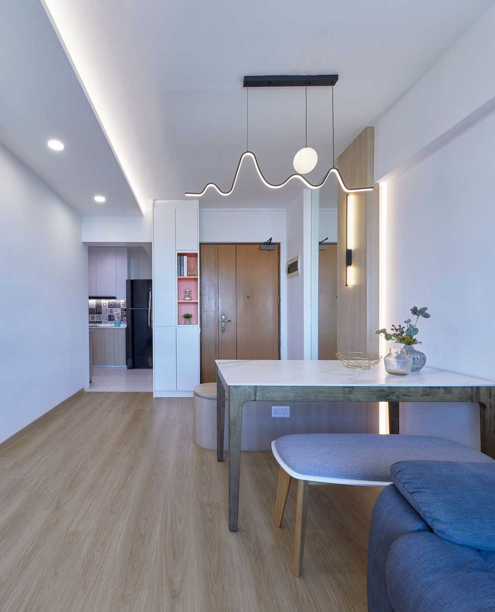 Scandinavian Living Room with TV Console and Feature Wall