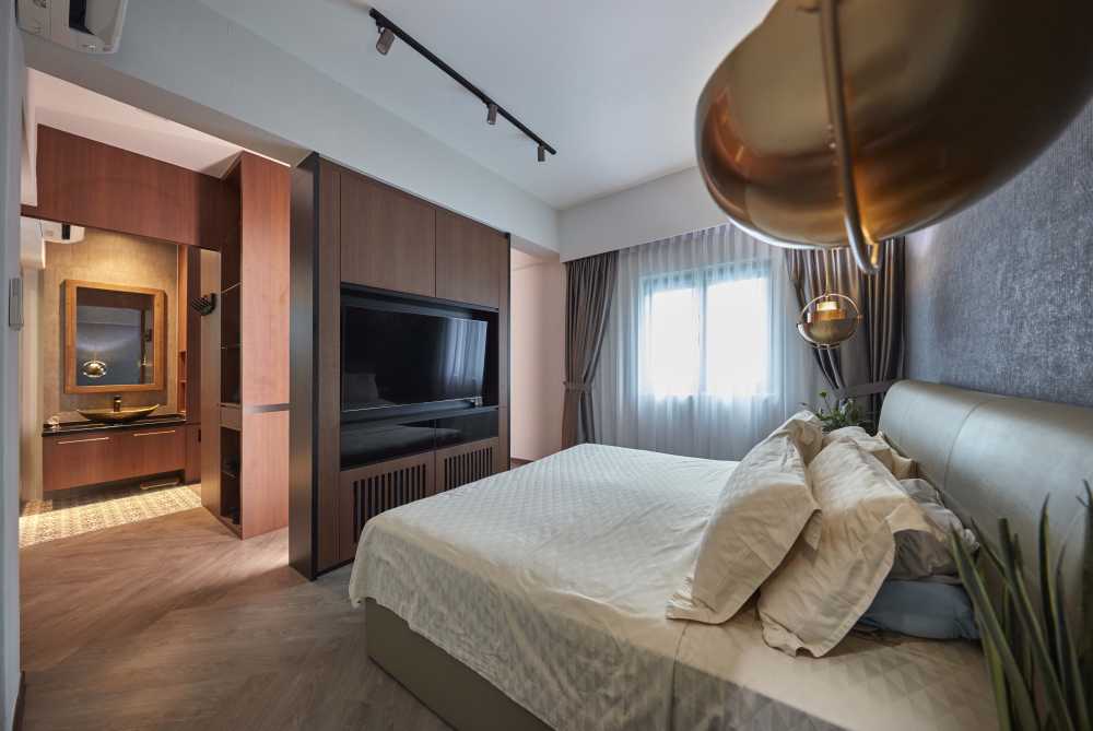 Scandinavian Bedroom with Cove Lighting and Drop Ceiling