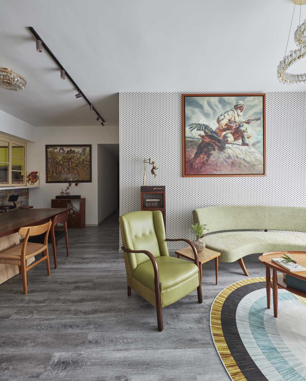 Scandinavian Living Room with TV Console and Feature Wall
