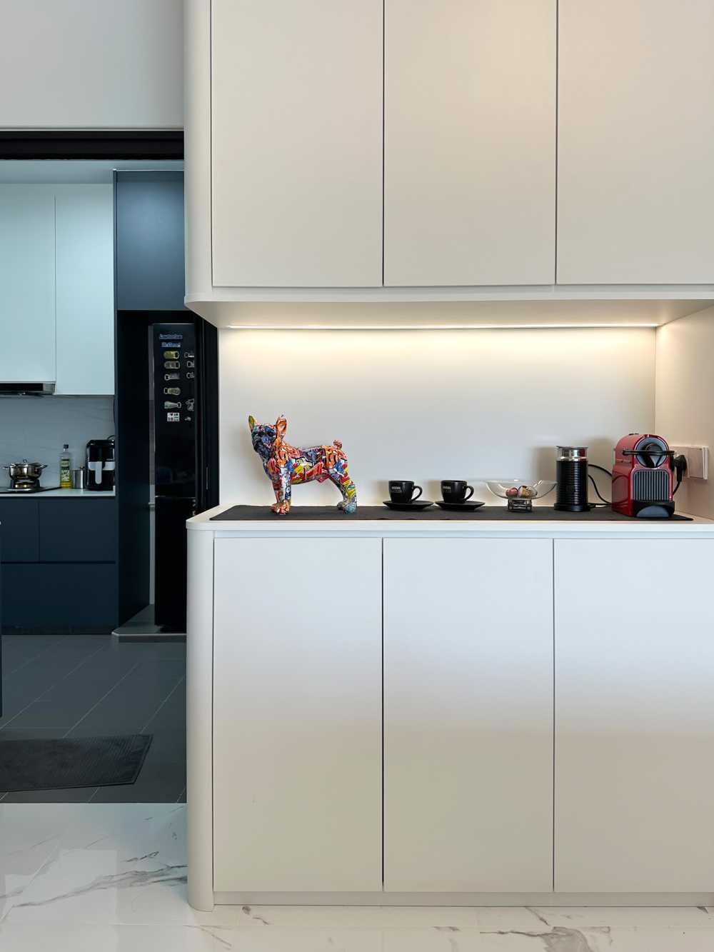 Scandinavian Kitchen with Herringbone Tiling and Parquet Floor