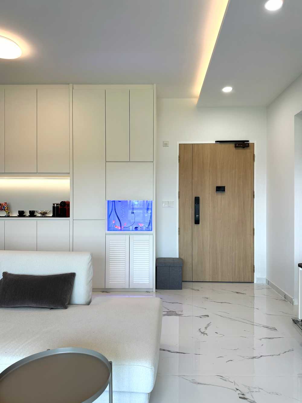 Scandinavian Living Room with TV Console and Feature Wall