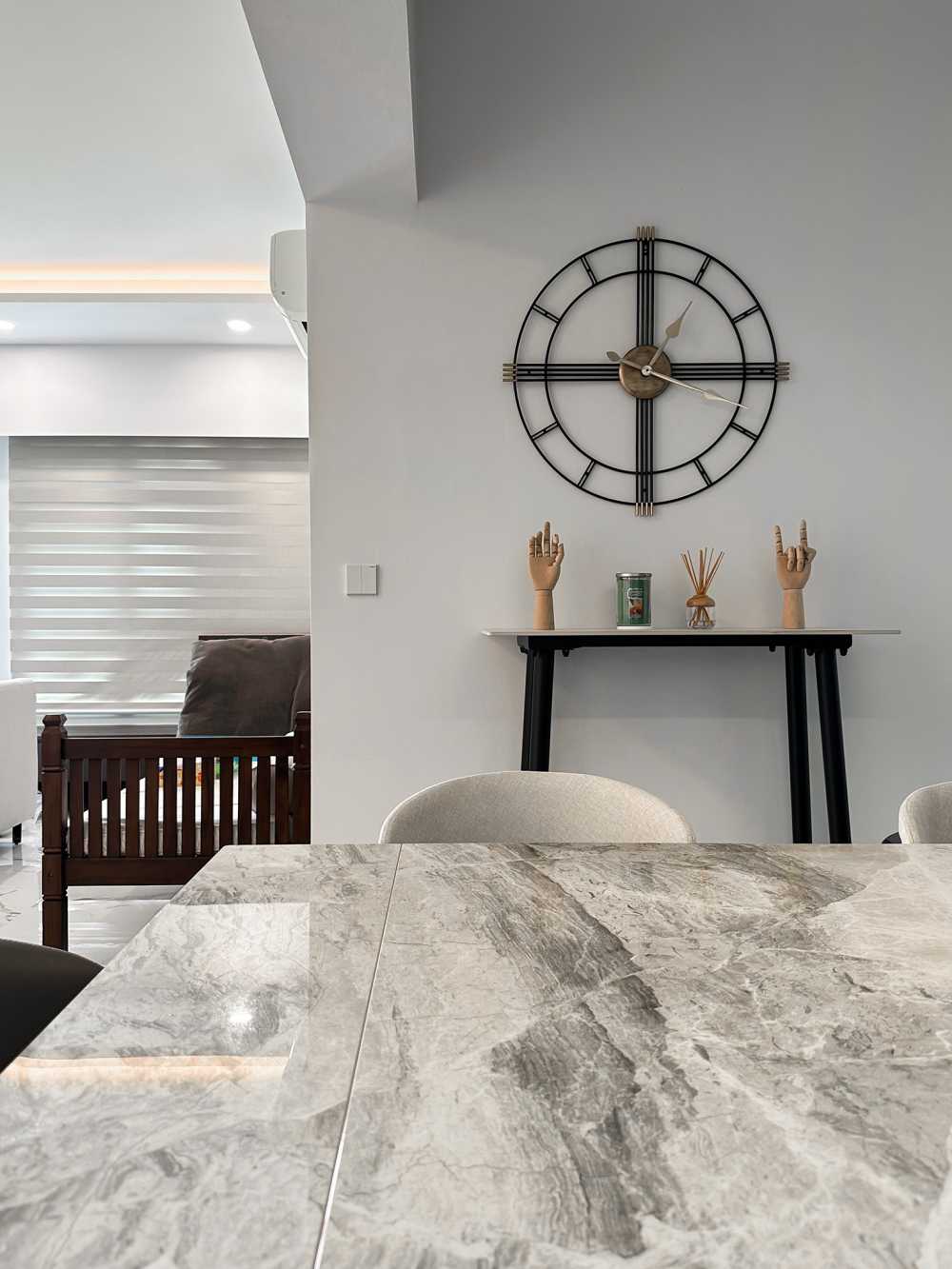 Scandinavian Living Room with Feature Wall and Mirror