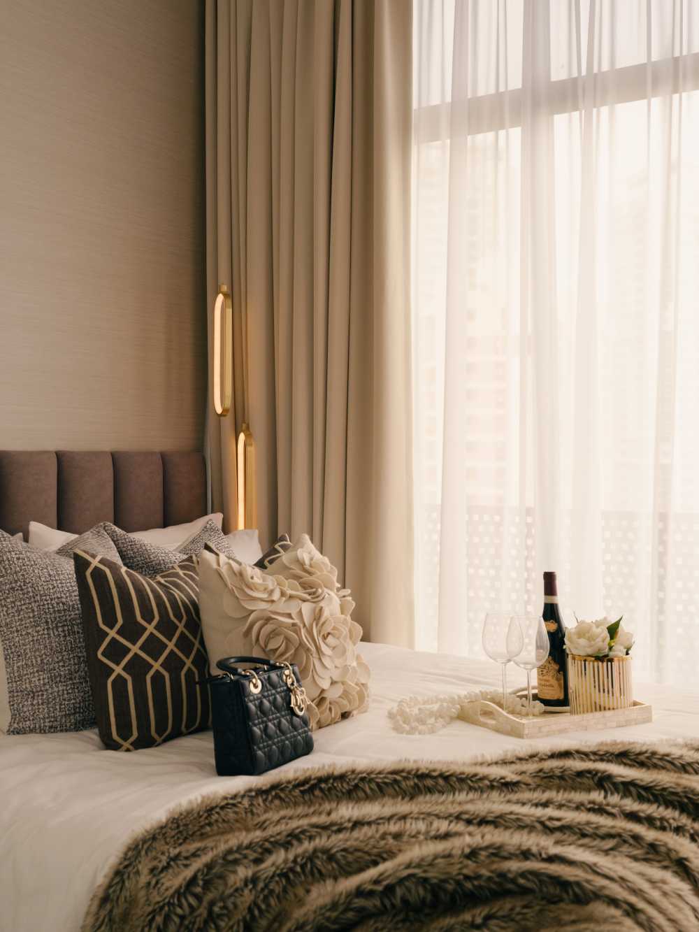 Modern Bedroom with Curtain and Bed