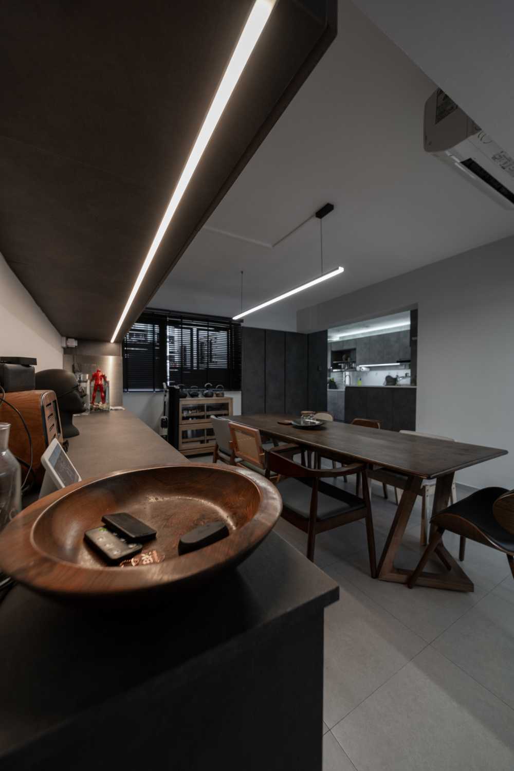 Contemporary Dining Room with Dining Table and Lighting