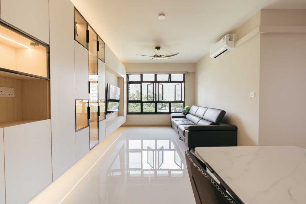Minimalist Living Room with Bookshelf and TV Console