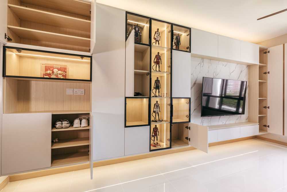 Minimalist Living Room with Bookshelf and TV Console