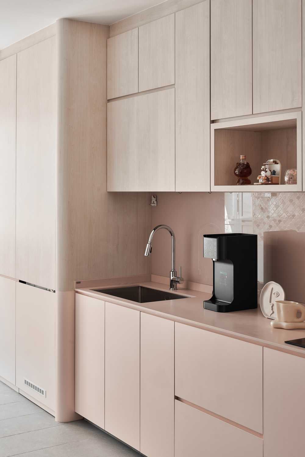 Scandinavian Kitchen with Countertop and Cement Floor